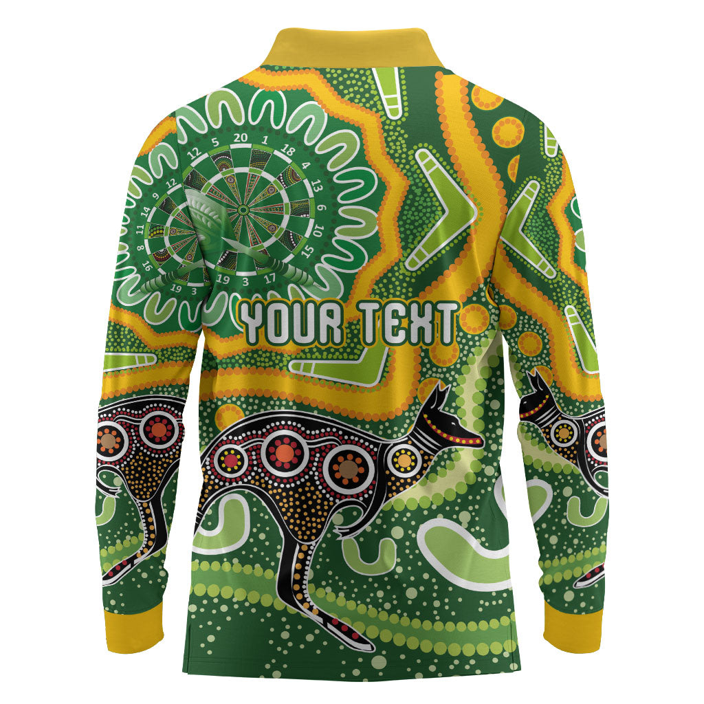 Australia Darts Personalised Long Sleeve Polo Shirt Aboriginal Dot Art Boomerang Indigenous Style Graphic