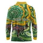 Australia Darts Personalised Long Sleeve Polo Shirt Aboriginal Dot Art Boomerang Indigenous Style Graphic