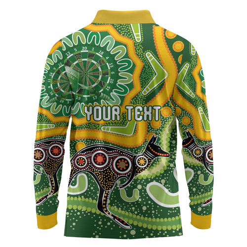 Australia Darts Personalised Long Sleeve Polo Shirt Aboriginal Dot Art Boomerang Indigenous Style Graphic