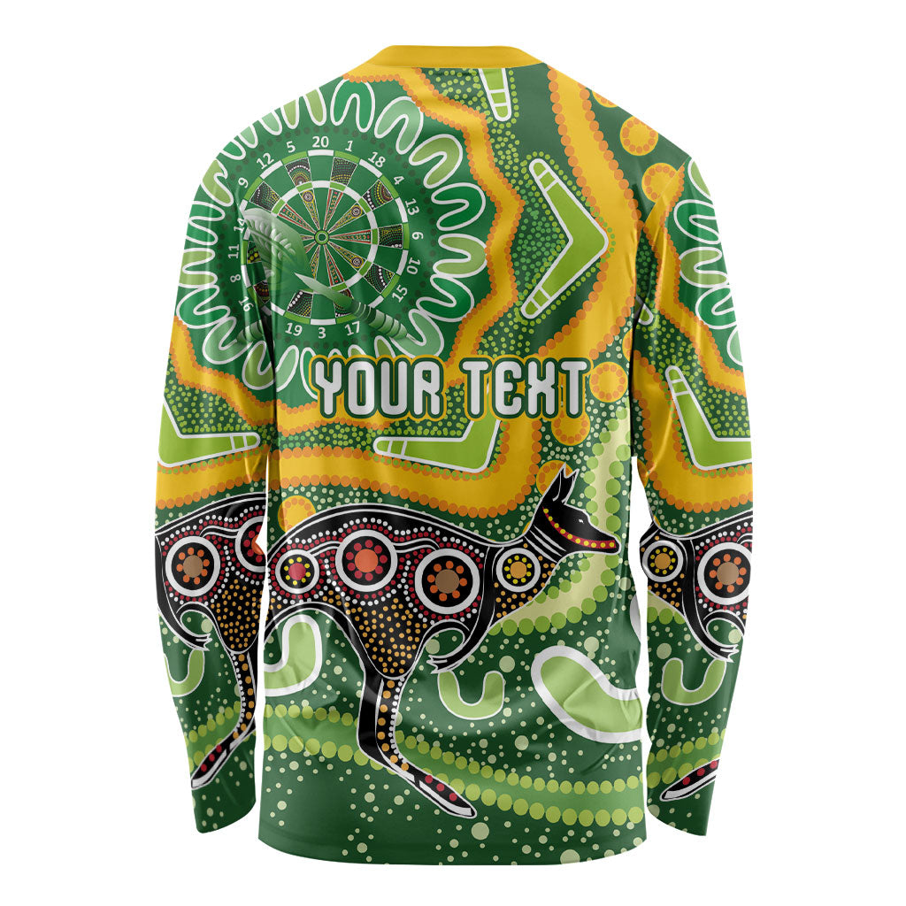 Australia Darts Personalised Long Sleeve Shirt Aboriginal Dot Art Boomerang Indigenous Style Graphic