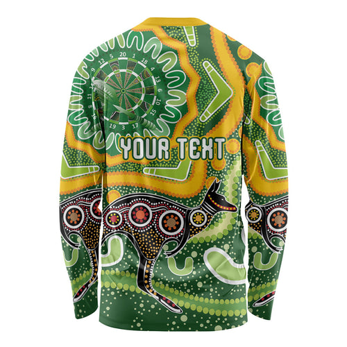 Australia Darts Personalised Long Sleeve Shirt Aboriginal Dot Art Boomerang Indigenous Style Graphic