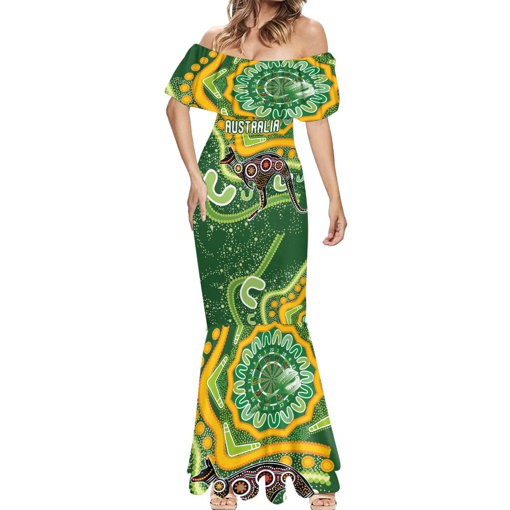 Australia Darts Personalised Mermaid Dress Aboriginal Dot Art Boomerang Indigenous Style Graphic