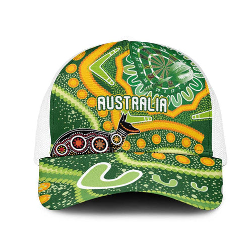 Australia Darts Mesh Trucker Cap Aboriginal Dot Art Boomerang Indigenous Style Graphic