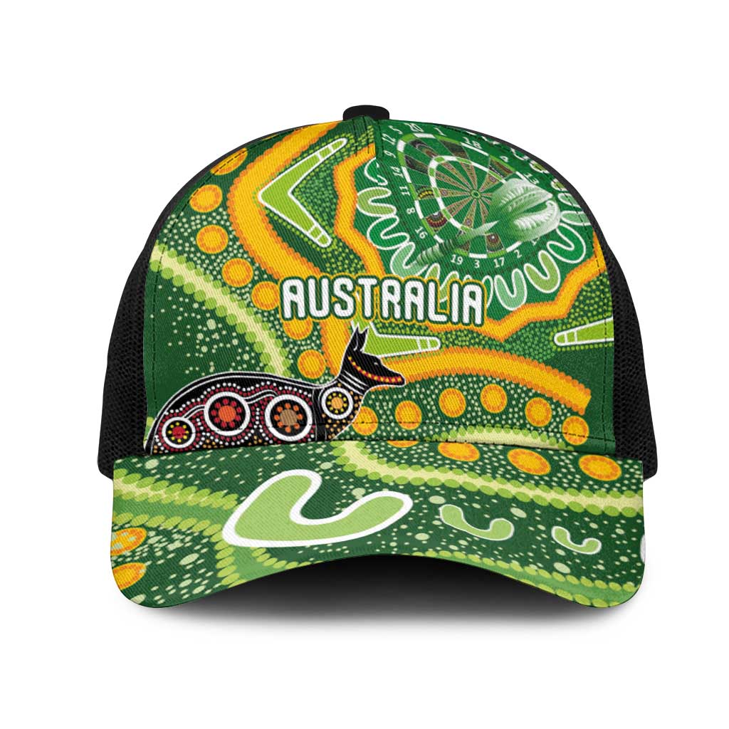 Australia Darts Mesh Trucker Cap Aboriginal Dot Art Boomerang Indigenous Style Graphic