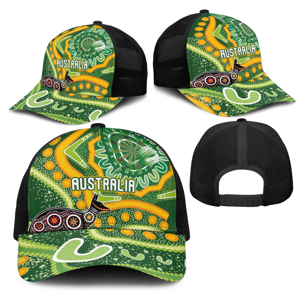 Australia Darts Mesh Trucker Cap Aboriginal Dot Art Boomerang Indigenous Style Graphic