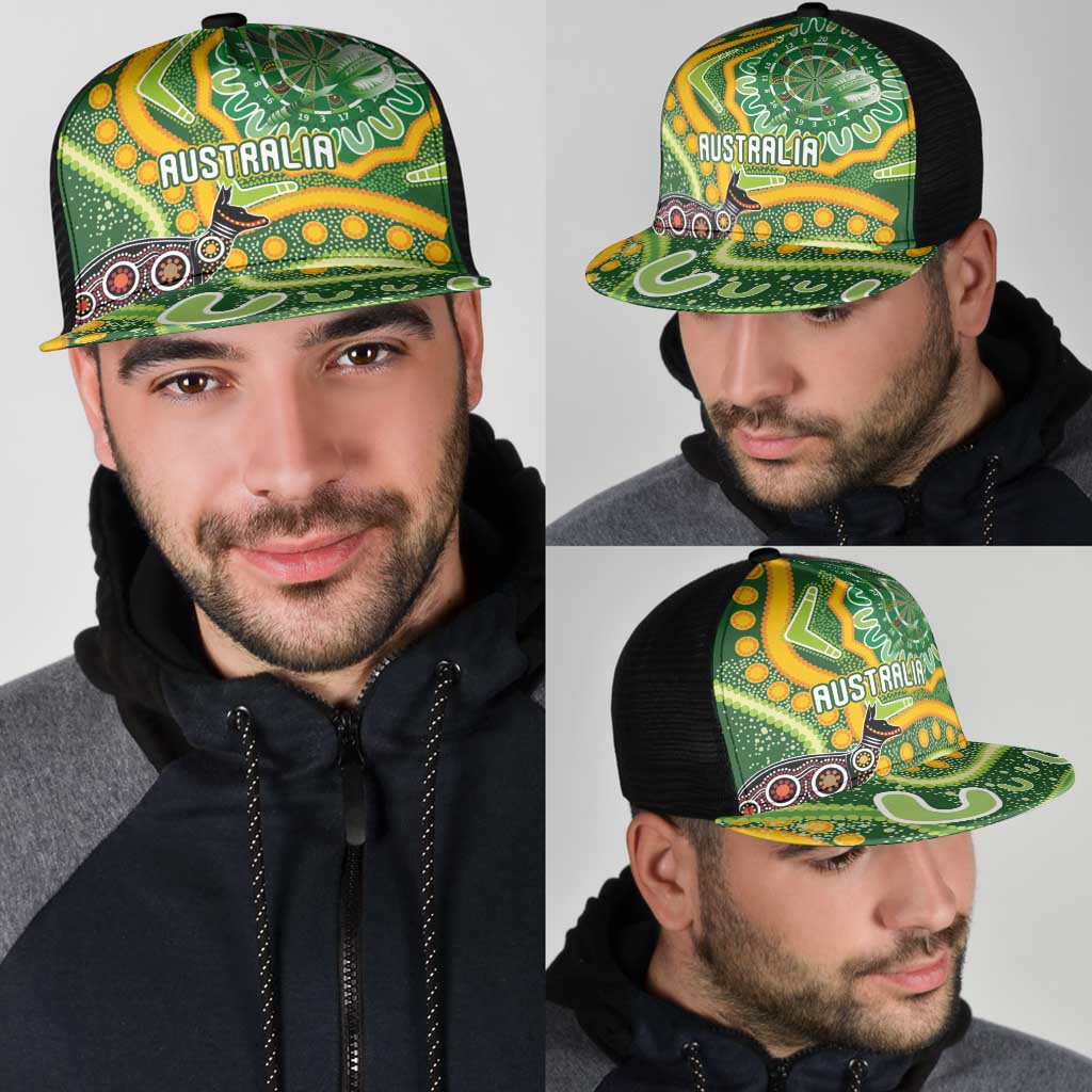 Australia Darts Mesh Trucker Cap Aboriginal Dot Art Boomerang Indigenous Style Graphic