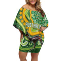 Australia Darts Personalised Off Shoulder Short Dress Aboriginal Dot Art Boomerang Indigenous Style Graphic