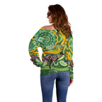 Australia Darts Personalised Off Shoulder Sweater Aboriginal Dot Art Boomerang Indigenous Style Graphic