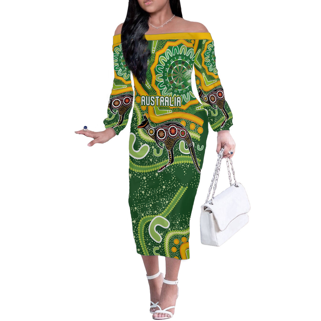 Australia Darts Personalised Off The Shoulder Long Sleeve Dress Aboriginal Dot Art Boomerang Indigenous Style Graphic