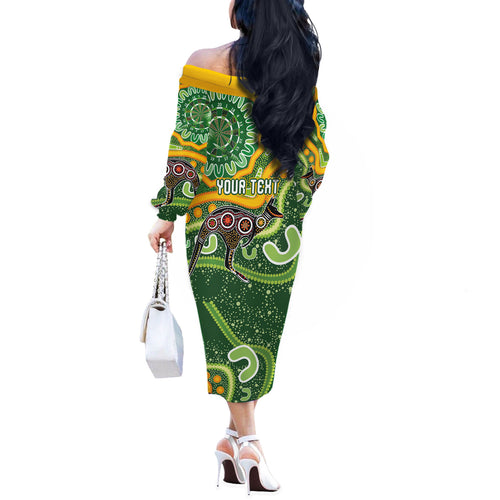 Australia Darts Personalised Off The Shoulder Long Sleeve Dress Aboriginal Dot Art Boomerang Indigenous Style Graphic