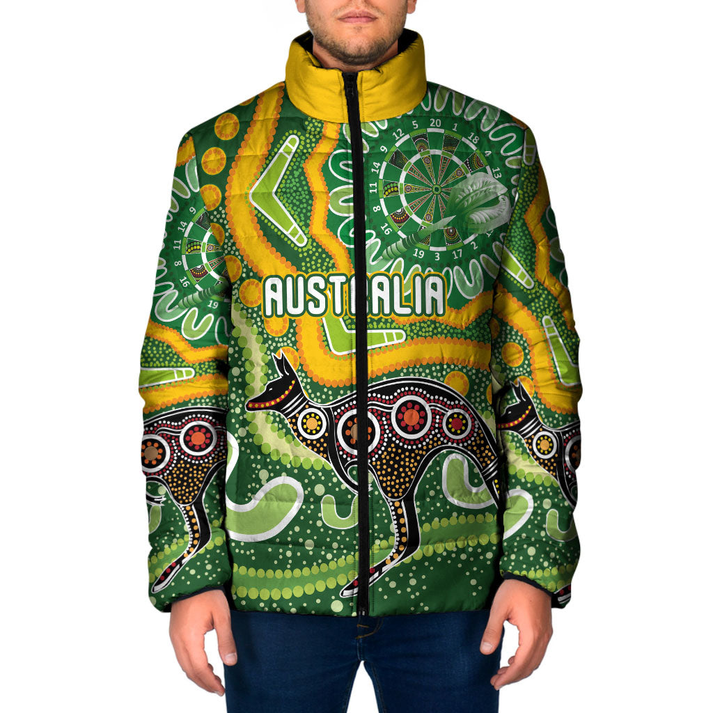 Australia Darts Personalised Padded Jacket Aboriginal Dot Art Boomerang Indigenous Style Graphic