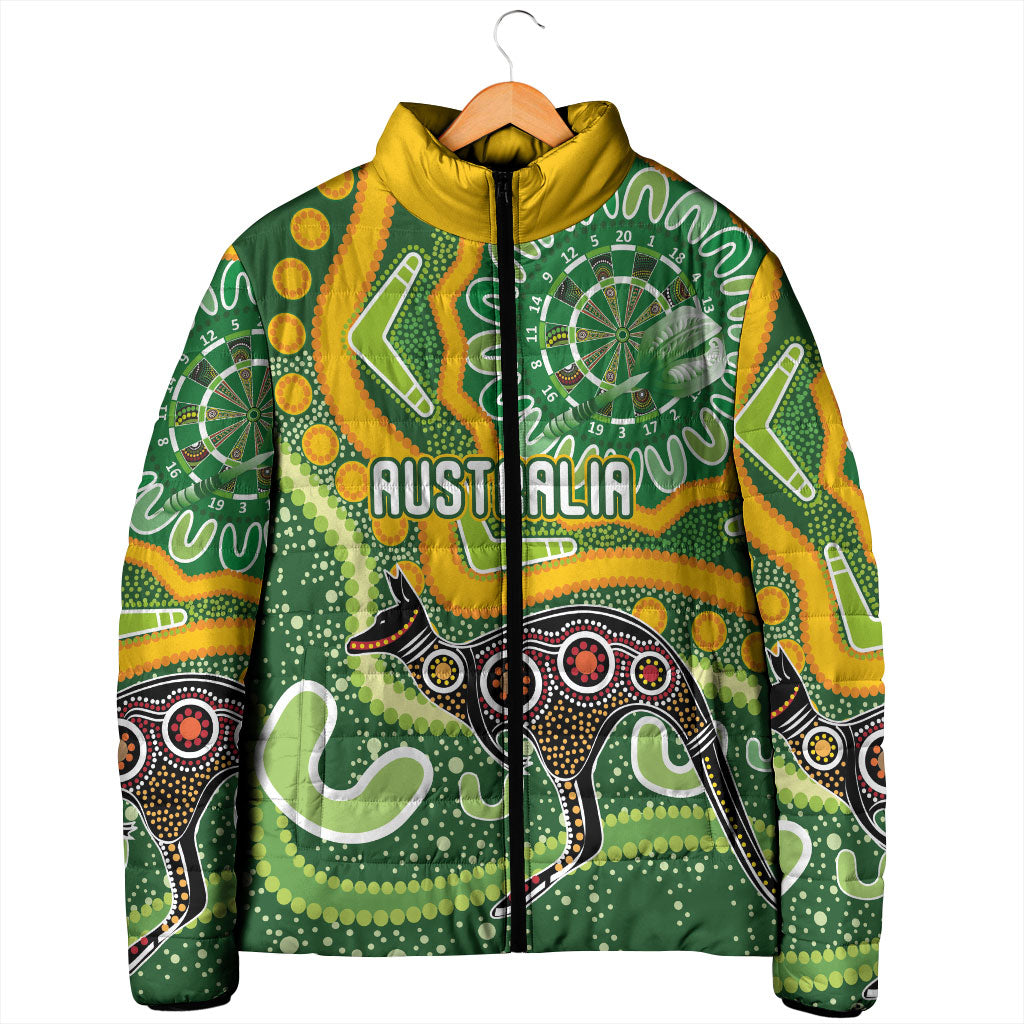 Australia Darts Personalised Padded Jacket Aboriginal Dot Art Boomerang Indigenous Style Graphic