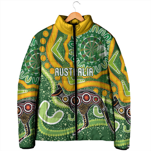 Australia Darts Personalised Padded Jacket Aboriginal Dot Art Boomerang Indigenous Style Graphic