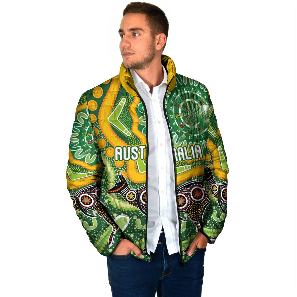 Australia Darts Personalised Padded Jacket Aboriginal Dot Art Boomerang Indigenous Style Graphic