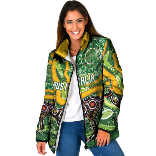 Australia Darts Personalised Padded Jacket Aboriginal Dot Art Boomerang Indigenous Style Graphic
