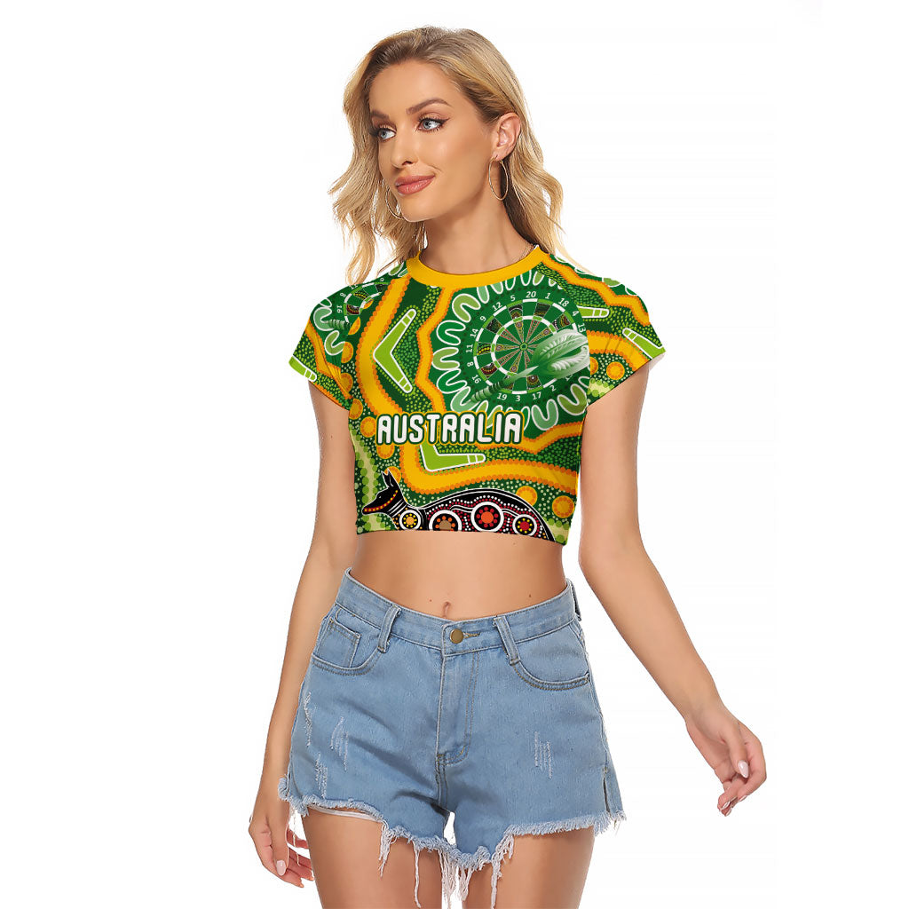 Australia Darts Personalised Raglan Cropped T Shirt Aboriginal Dot Art Boomerang Indigenous Style Graphic
