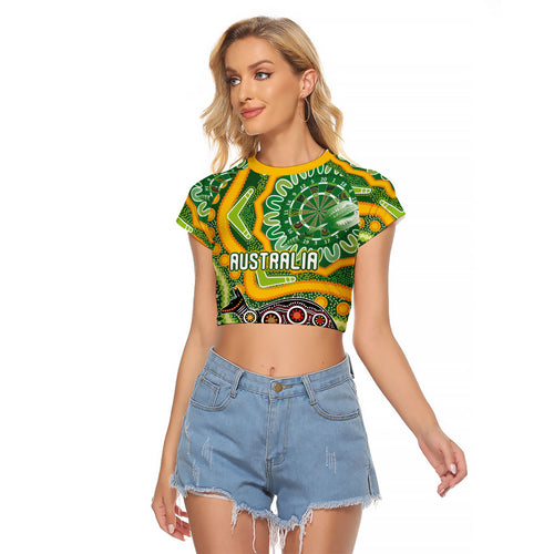 Australia Darts Personalised Raglan Cropped T Shirt Aboriginal Dot Art Boomerang Indigenous Style Graphic