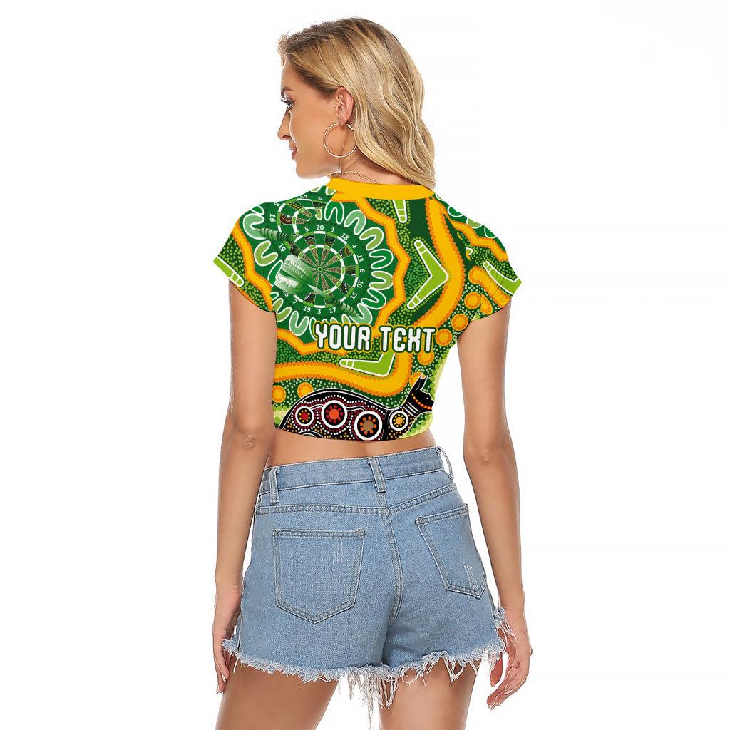 Australia Darts Personalised Raglan Cropped T Shirt Aboriginal Dot Art Boomerang Indigenous Style Graphic