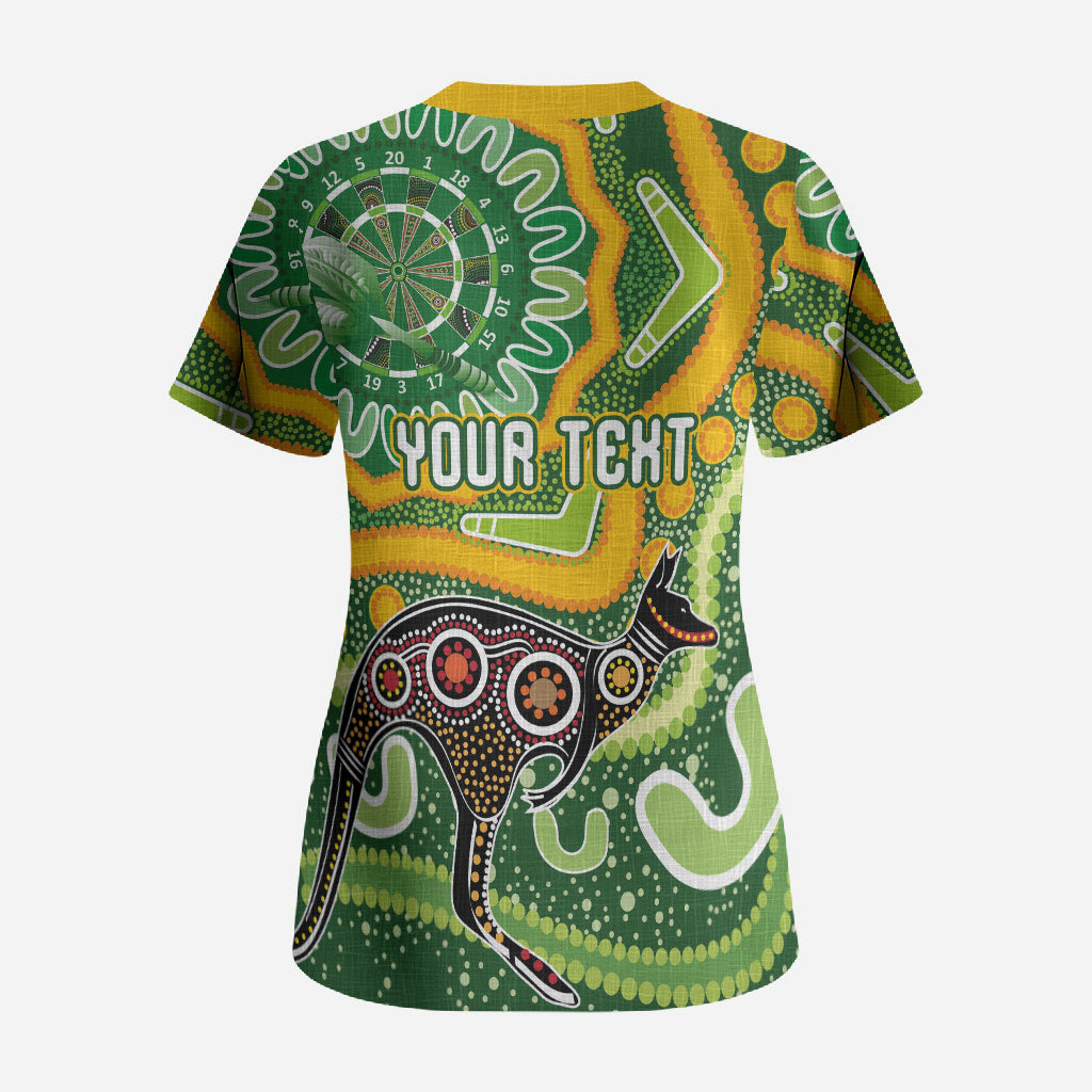 Australia Darts Personalised Scrub Top Aboriginal Dot Art Boomerang Indigenous Style Graphic