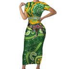Australia Darts Personalised Short Sleeve Bodycon Dress Aboriginal Dot Art Boomerang Indigenous Style Graphic