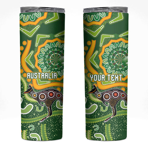 Australia Darts Personalised Skinny Tumbler Aboriginal Dot Art Boomerang Indigenous Style Graphic