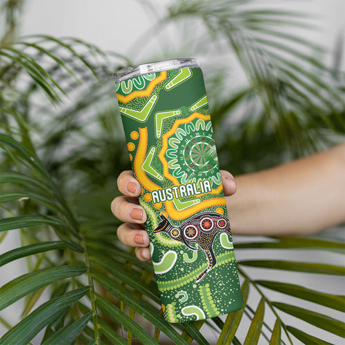 Australia Darts Personalised Skinny Tumbler Aboriginal Dot Art Boomerang Indigenous Style Graphic