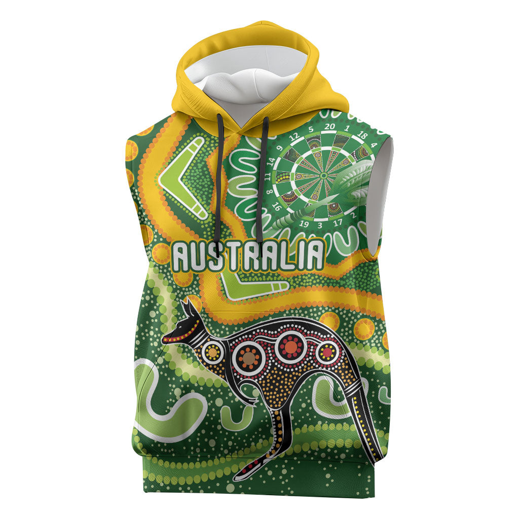 Australia Darts Personalised Sleeveless Hoodie Aboriginal Dot Art Boomerang Indigenous Style Graphic