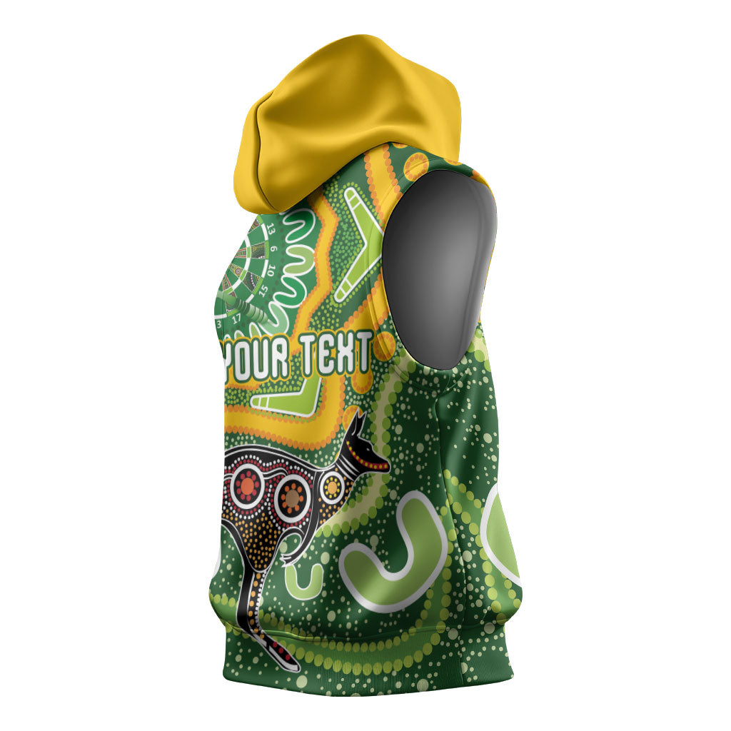 Australia Darts Personalised Sleeveless Hoodie Aboriginal Dot Art Boomerang Indigenous Style Graphic