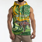 Australia Darts Personalised Sleeveless Hoodie Aboriginal Dot Art Boomerang Indigenous Style Graphic