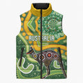 Australia Darts Personalised Sleeveless Puffer Jacket Aboriginal Dot Art Boomerang Indigenous Style Graphic