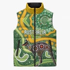 Australia Darts Personalised Sleeveless Puffer Jacket Aboriginal Dot Art Boomerang Indigenous Style Graphic