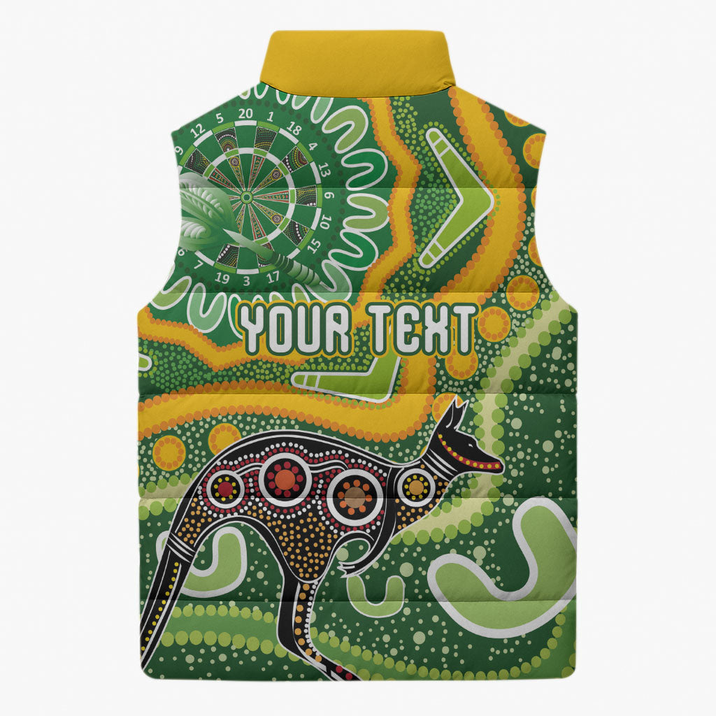 Australia Darts Personalised Sleeveless Puffer Jacket Aboriginal Dot Art Boomerang Indigenous Style Graphic
