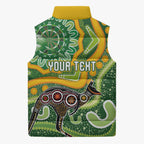 Australia Darts Personalised Sleeveless Puffer Jacket Aboriginal Dot Art Boomerang Indigenous Style Graphic