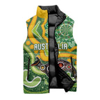 Australia Darts Personalised Sleeveless Puffer Jacket Aboriginal Dot Art Boomerang Indigenous Style Graphic