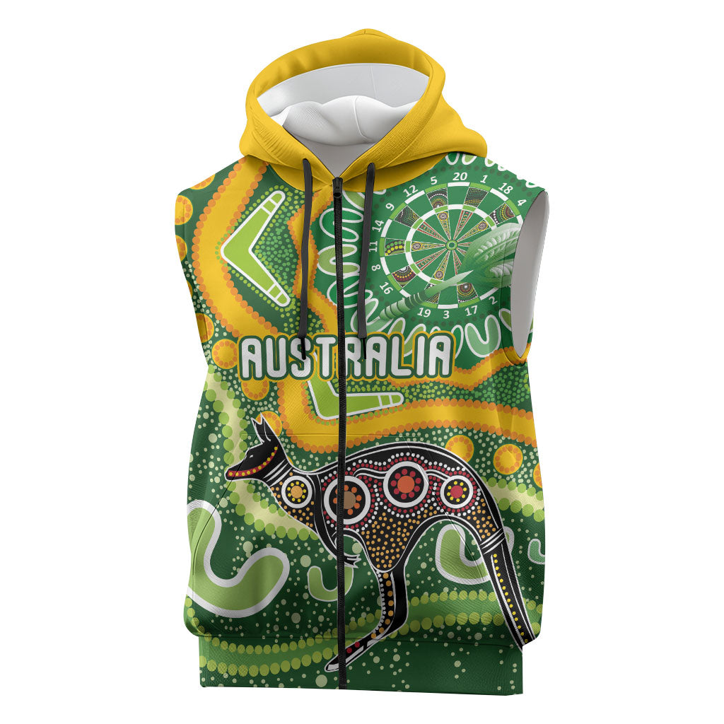 Australia Darts Personalised Sleeveless Zip Hoodie Aboriginal Dot Art Boomerang Indigenous Style Graphic