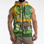 Australia Darts Personalised Sleeveless Zip Hoodie Aboriginal Dot Art Boomerang Indigenous Style Graphic