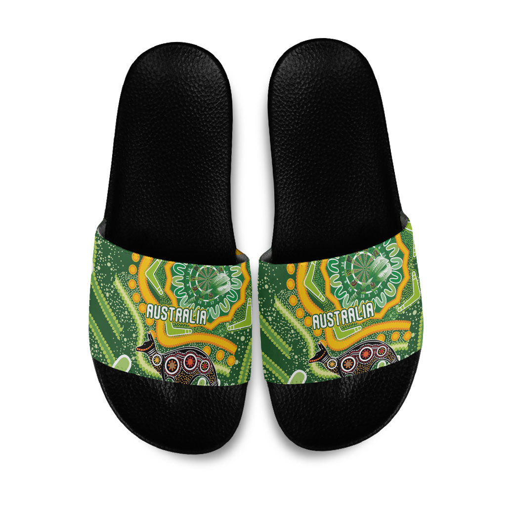 Australia Darts Slide Sandals Aboriginal Dot Art Boomerang Indigenous Style Graphic