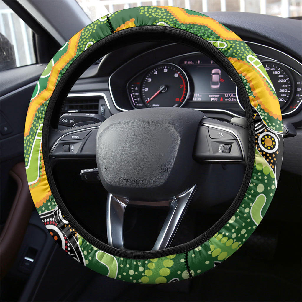 Australia Darts Steering Wheel Cover Aboriginal Dot Art Boomerang Indigenous Style Graphic