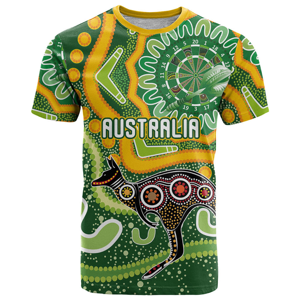 Australia Darts Personalised T Shirt Aboriginal Dot Art Boomerang Indigenous Style Graphic