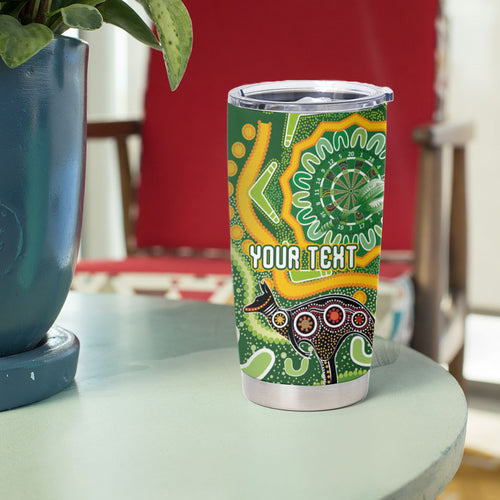 Australia Darts Personalised Tumbler Cup Aboriginal Dot Art Boomerang Indigenous Style Graphic
