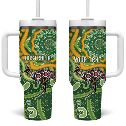 Australia Darts Personalised Tumbler With Handle Aboriginal Dot Art Boomerang Indigenous Style Graphic
