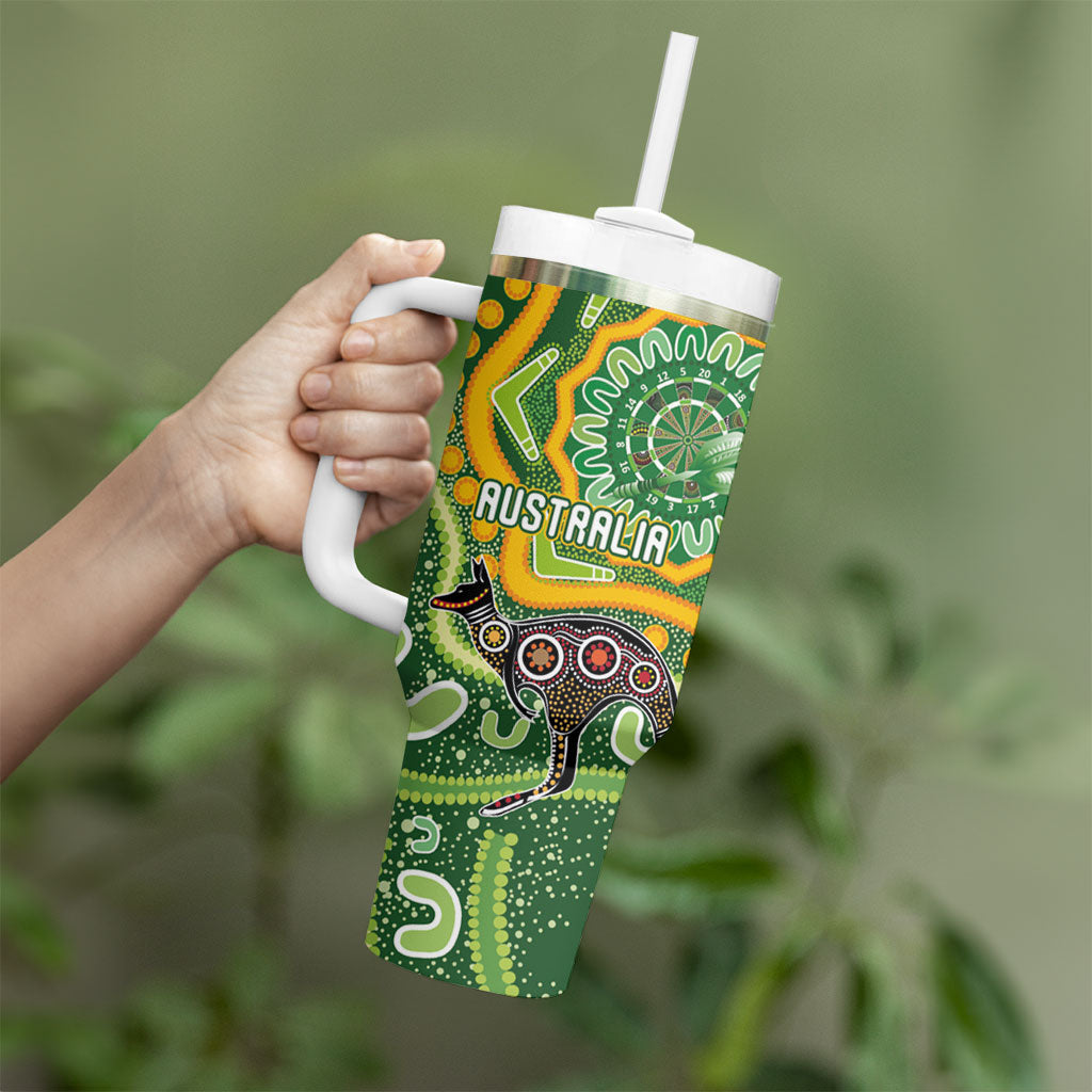 Australia Darts Personalised Tumbler With Handle Aboriginal Dot Art Boomerang Indigenous Style Graphic