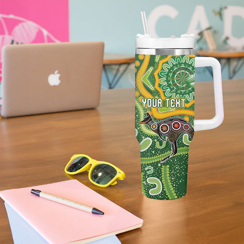 Australia Darts Personalised Tumbler With Handle Aboriginal Dot Art Boomerang Indigenous Style Graphic