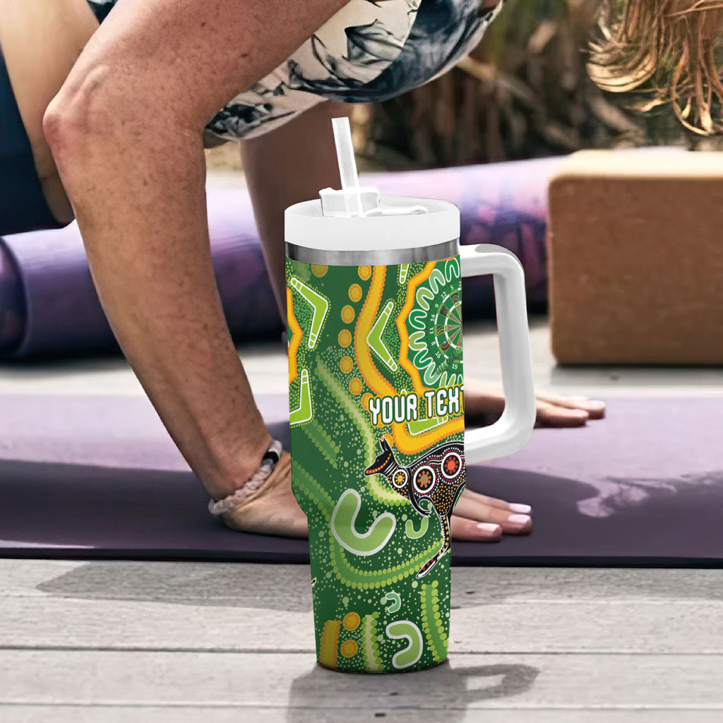 Australia Darts Personalised Tumbler With Handle Aboriginal Dot Art Boomerang Indigenous Style Graphic