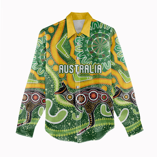 Australia Darts Personalised Women Casual Shirt Aboriginal Dot Art Boomerang Indigenous Style Graphic