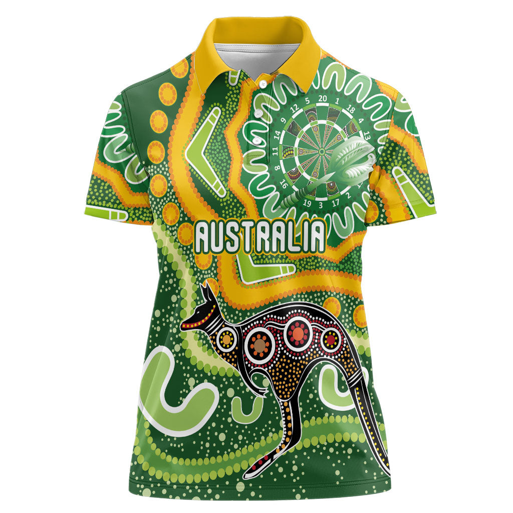Australia Darts Personalised Women Polo Shirt Aboriginal Dot Art Boomerang Indigenous Style Graphic