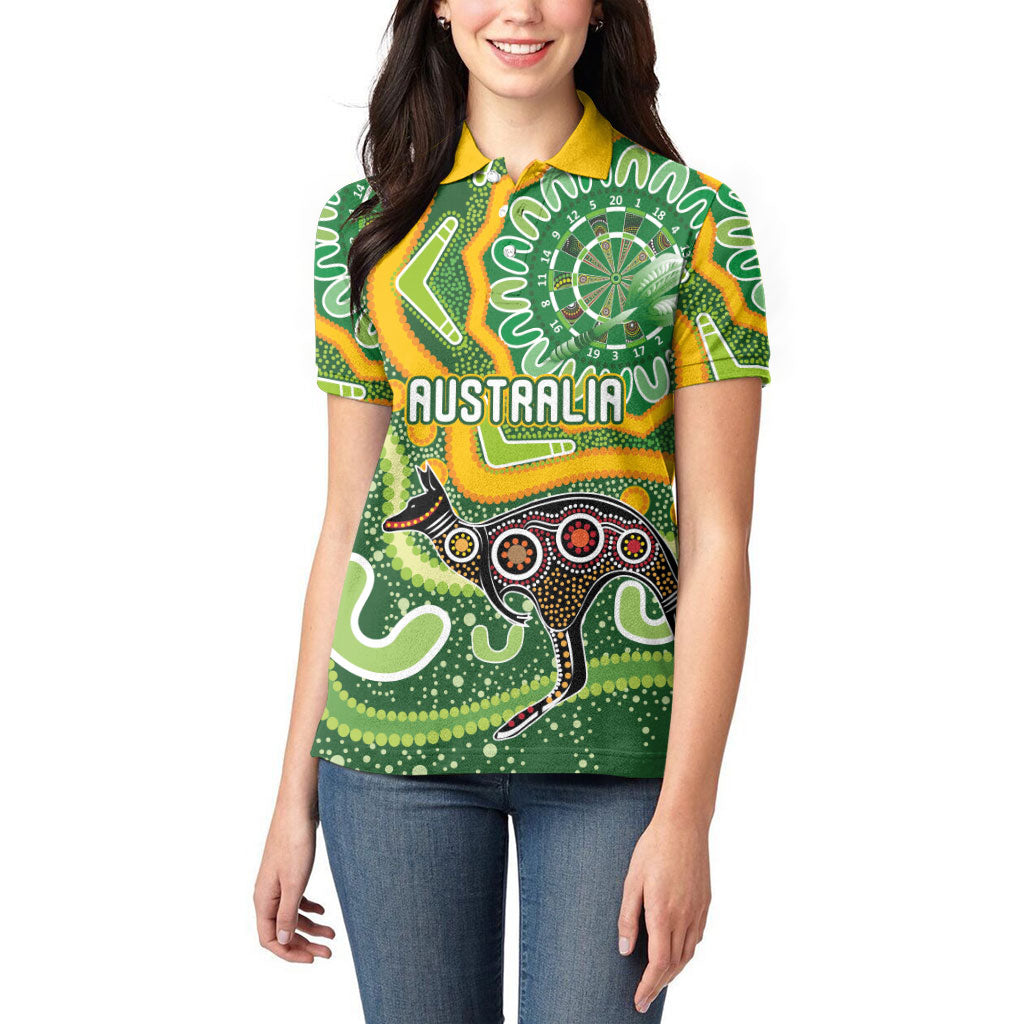 Australia Darts Personalised Women Polo Shirt Aboriginal Dot Art Boomerang Indigenous Style Graphic
