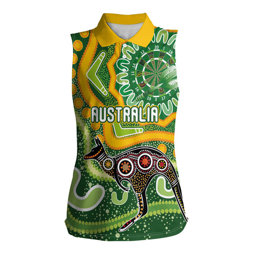 Australia Darts Personalised Women Sleeveless Polo Shirt Aboriginal Dot Art Boomerang Indigenous Style Graphic