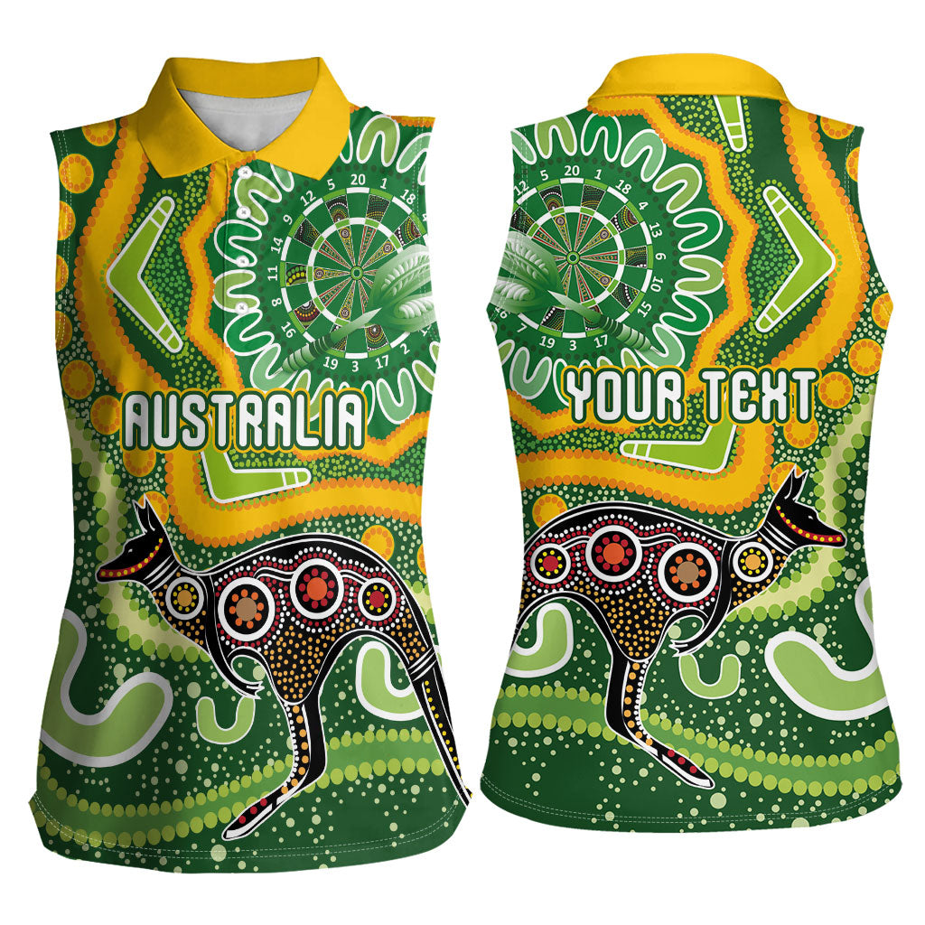 Australia Darts Personalised Women Sleeveless Polo Shirt Aboriginal Dot Art Boomerang Indigenous Style Graphic