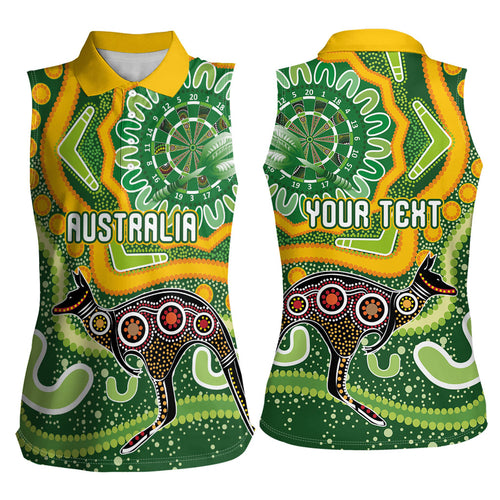 Australia Darts Personalised Women Sleeveless Polo Shirt Aboriginal Dot Art Boomerang Indigenous Style Graphic